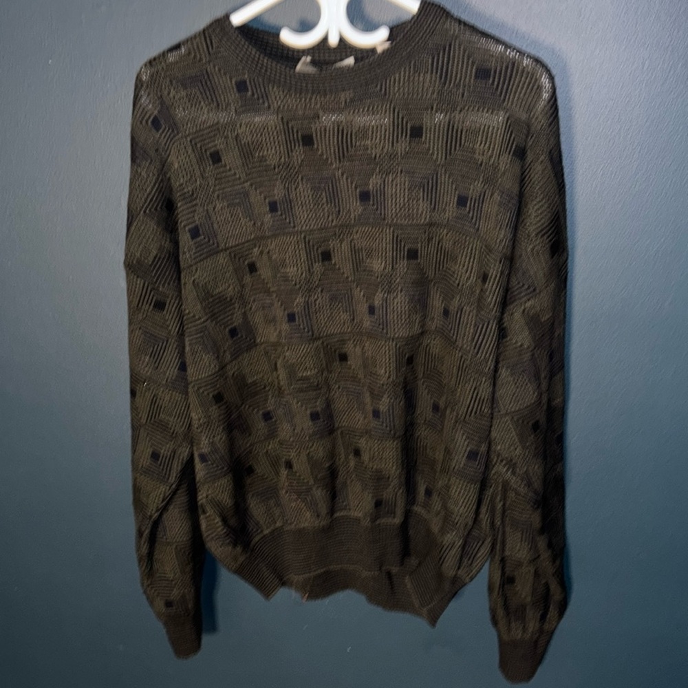 IDEA UOMO Men’s Vintage Crewneck Sweater Green&Black Size Large